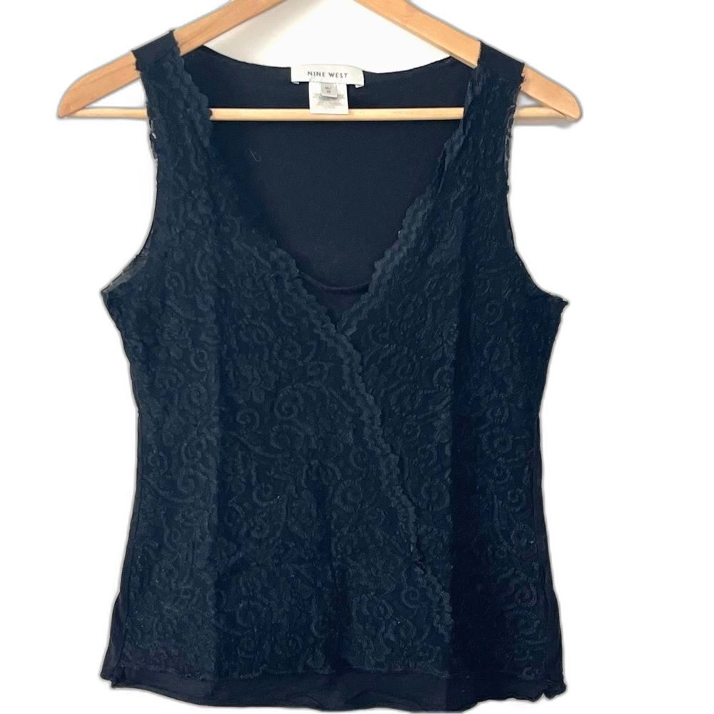 Vintage Nine West Y2K Grunge Black Lace Front Cami Tank Top Women’s Size -M